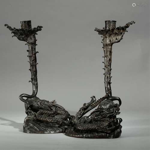 TWO JAPANESE BRONZE CANDLE STAND