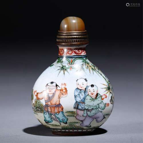 CHINESE ENAMELS ON BRONZE SNUFF BOTTLE