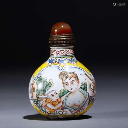 CHINESE ENAMELS ON BRONZE SNUFF BOTTLE