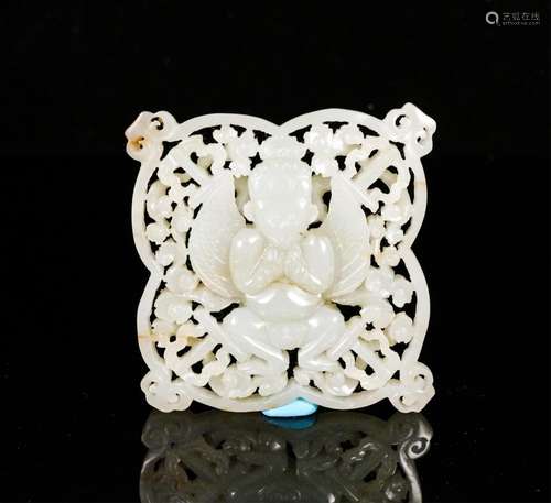 CHINESE QING DYNASTY WHITE JADE PLAQUE WITH GARUDA