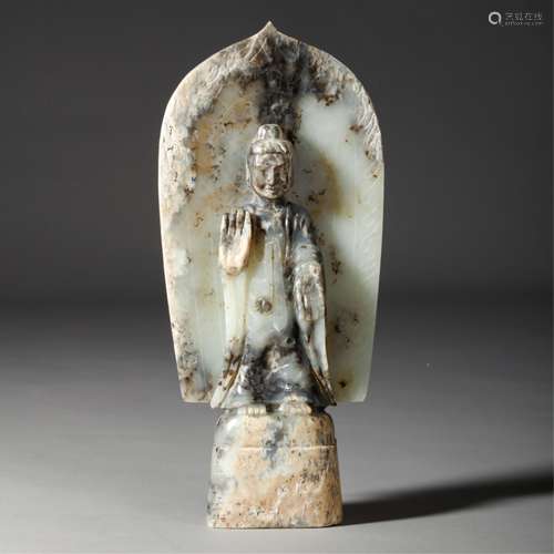 CHINESE JADE CARVED BUDDHA,BEI WEI DYNASTY STYLE