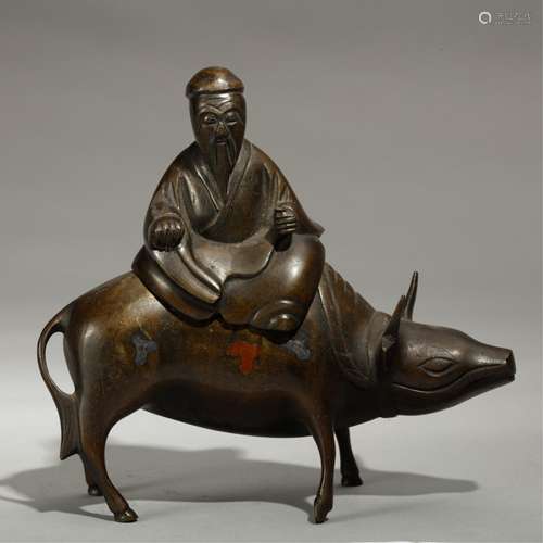 CHINESE BRONZE SCHOLAR RIDING PIG