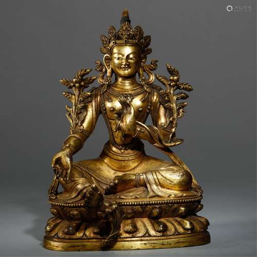 CHINESE TIBET GILT BRONZE FIGURE OF TARA