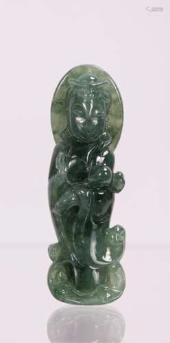 CHINESE JADEITE CARVED GUANYIN PENDANT