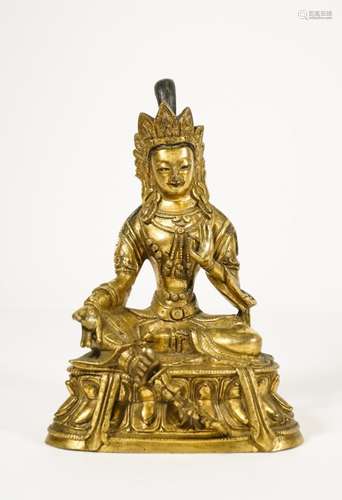 CHINESE QING DYNASTY GILT BRONZE SEATED BUDDHA