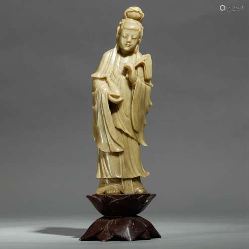 CHINESE STONE CARVED STANDING GUANYIN