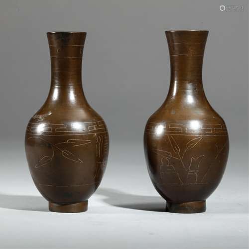 TWO CHINESE BRONZE BOTTLES