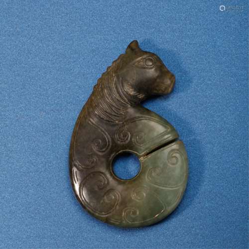 CHINESE JADE CARVED PIG AND DRAGON PENDANT