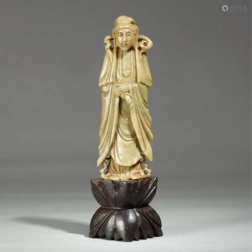 CHINESE STONE CARVED STANDING GUANYIN