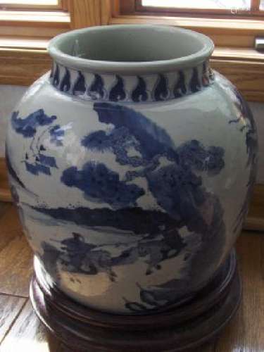 Chinese early qing large blue and white jar