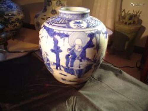 Chinese kangxi or early blue and white jar