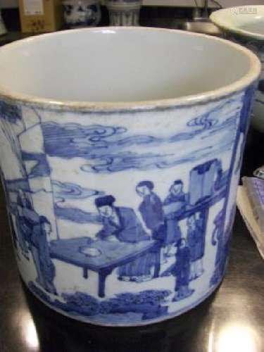 Chinese qing dynasty blue and white kangxi brush pot