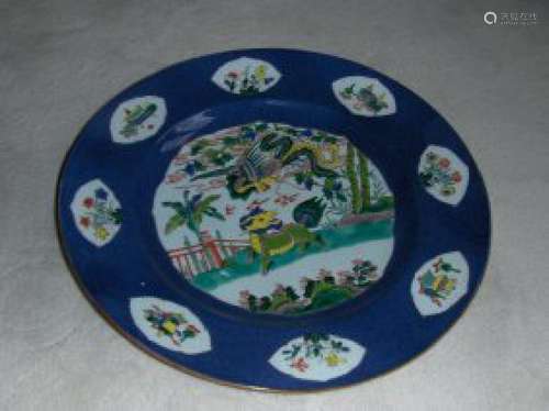 Chinese blue wucai kangxi large plate 17 inches.