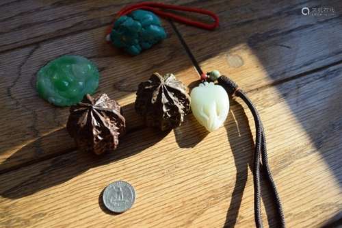 a group of Chinese item and a pair of walnut