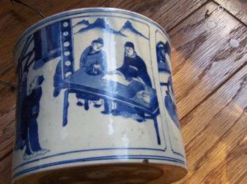 Chinese qing dynasty blue and white brush pot. heavy