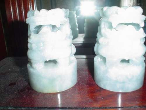 jadeite carving, a pair of lion seals