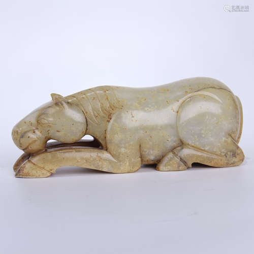 CHINESE NEPHRITE JADE COUCHING HORSE