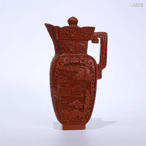 CHINESE CINNABAR LIDDED KETTLE