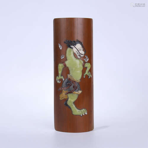 CHINESE GEM STONE INLAID BAMBOO ARM REST