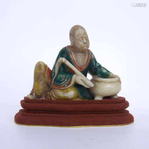 CHINESE COLOR SOAPSTONE SEATED LOHAN