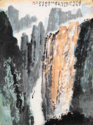 李琼久 1977年作 嘉陵江小景 镜片 设色纸本