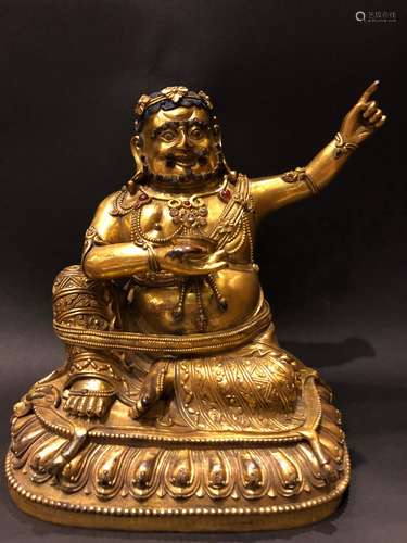 Gilt Bronze Figure Of Buddha With Stone Inlay