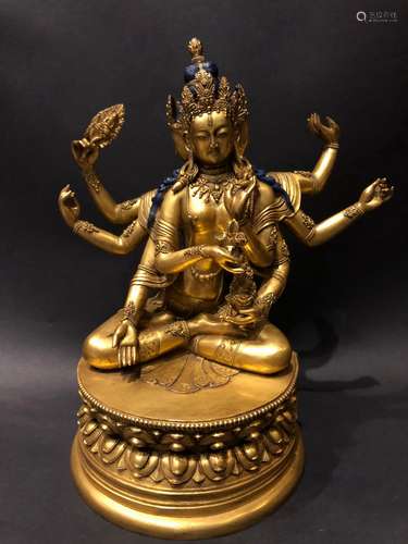 Gilt Bronze Figure of Six Armed Guanyin