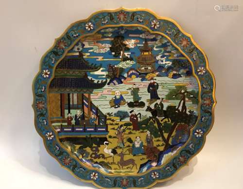 Large  Chinese Cloisonne Enamel Plate With Mark