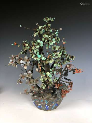 Coral Jade and Pearl Tree in Silver Flowerpot