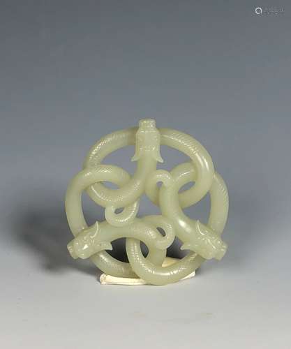 Carved White Jade Dragon Knot