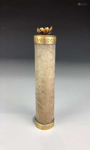 A Carved Jade Incense Holder With Cover