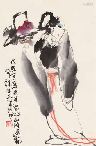 李世南 1988年作 仙女祝寿 镜框 设色纸本