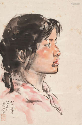 杨之光 1983年作 人物 镜框 设色纸本