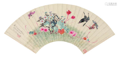廖云锦 1842年作 蝶戏图 镜片 设色纸本