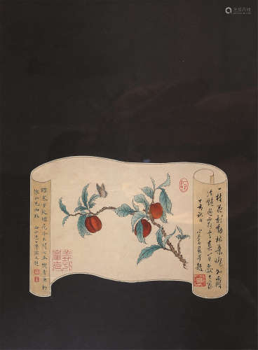 溥儒 1947年作 花鸟 镜框 设色纸本