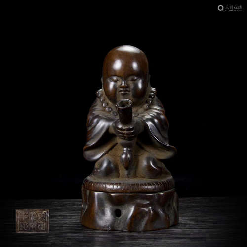 DAMING YONGLE NIANZHI MARK FINE BRONZE CHILD FIGURE