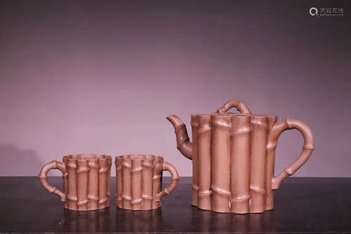 SET OF BAMBOO SHAPED ZISHA TEAPOT