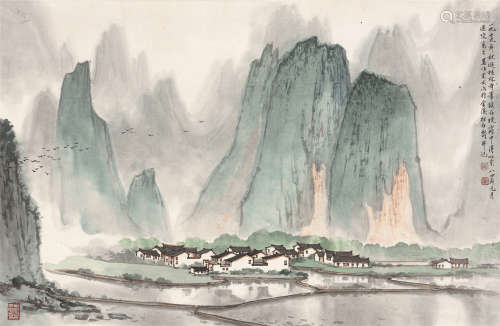 宋文治（1919～1999） 1984年作 桂林奇峰镇 镜片 设色纸本