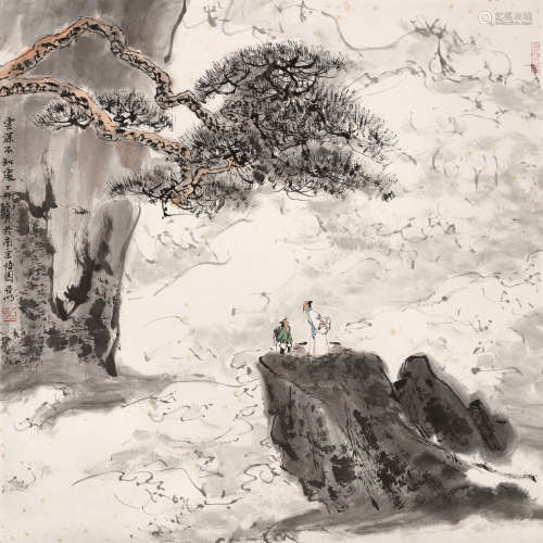亚明（1924～2002） 1987年作 唐人诗意图 镜框 设色纸本