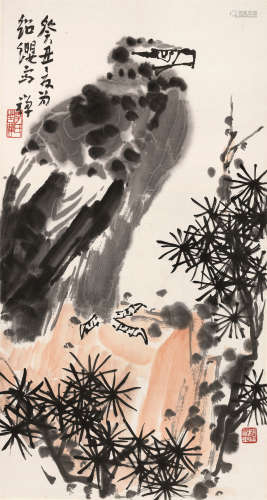 李苦禅（1898～1983） 1973年作 松鹰图 立轴 设色纸本
