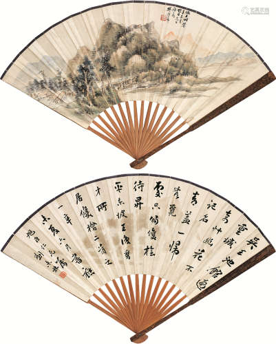 樊浩霖 刘未林（1885～1962） 1931年作 秋山幽居 书法 成扇 设色纸本