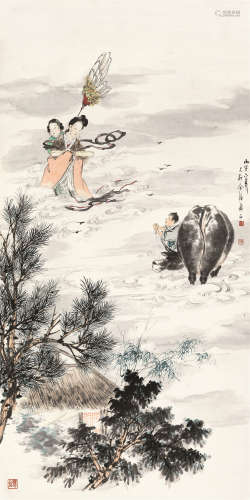 金寿石（1885～1928） 1926年作 牛郎织女 屏轴 设色纸本