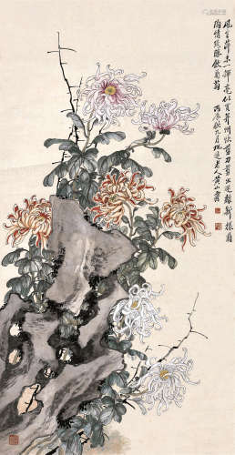 黄山寿（1855～1919） 1916年作 菊花 立轴 设色纸本