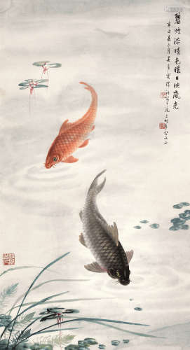 吴青霞（1910～2008） 1991年作 双鲤吉庆 立轴 设色纸本
