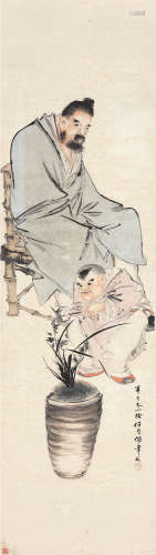 任颐（1840～1896） 1881年作 赏兰图 立轴 设色纸本