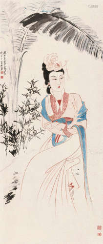 张大千（1899～1983） 1945年作 蕉荫仕女 镜片 设色纸本