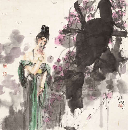 傅小石（b.1932） 1998年作 仕女 镜片 设色纸本