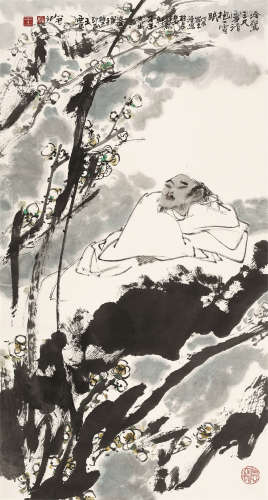 王西京（b.1946） 1988年作 梅花高士 镜片 设色纸本