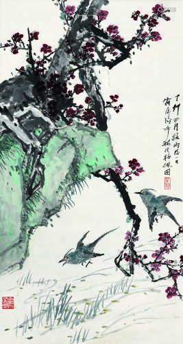 张辛稼（1909～1991） 1987年作 花鸟 立轴 设色纸本