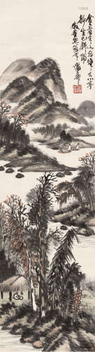 蒲华（1839～1911） 坐看秋山 屏轴 设色纸本